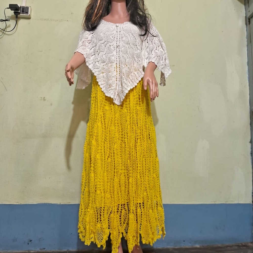 handmade khadi skirt and ponchu
